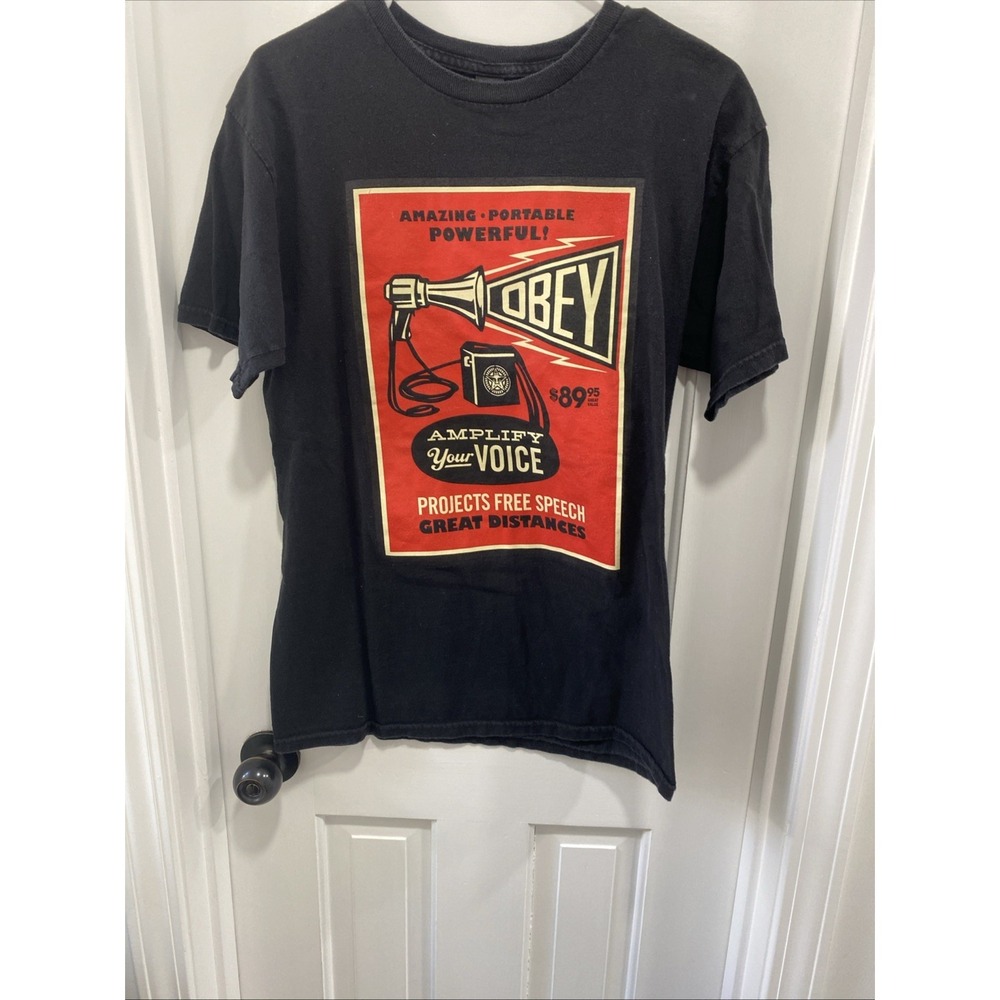 Obey Amplify Your Voice Free Speech Black T-shirt Mens Medium